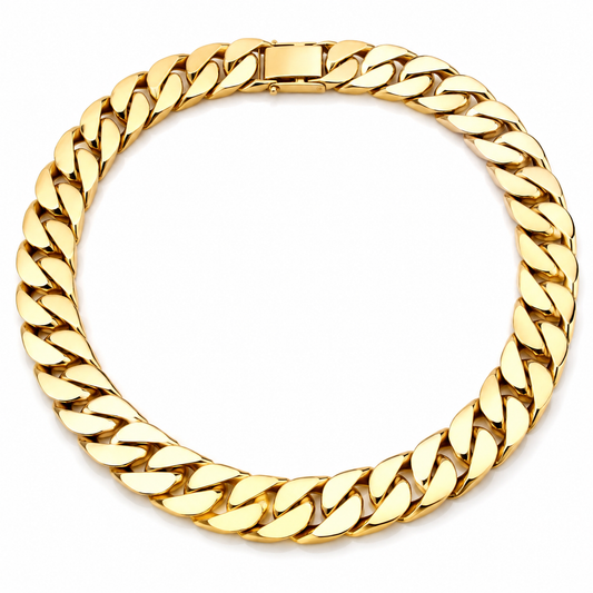 Wide Gold-Tone Titanium Steel Necklace – 23mm on white
