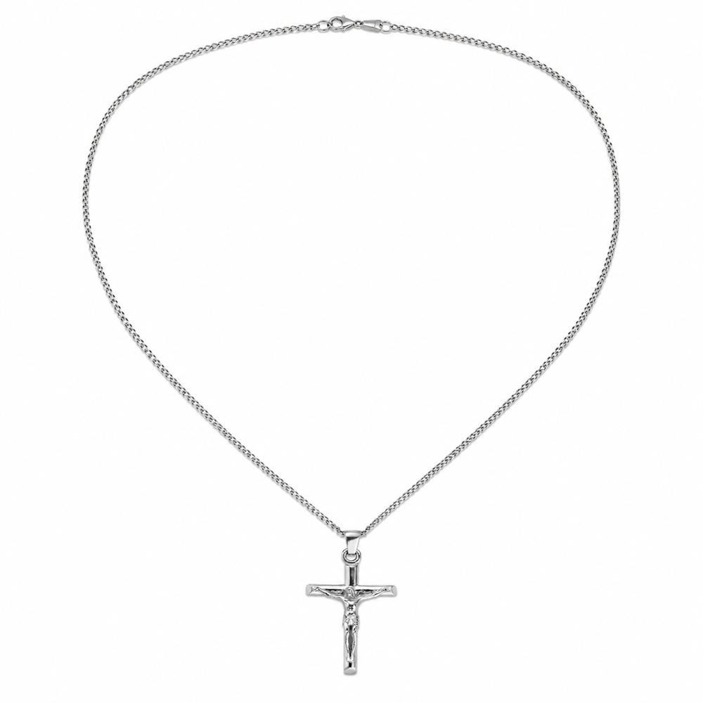 Punk Stainless Steel Cross Necklace – Steel on white