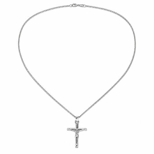 Punk Stainless Steel Cross Necklace – Steel on white