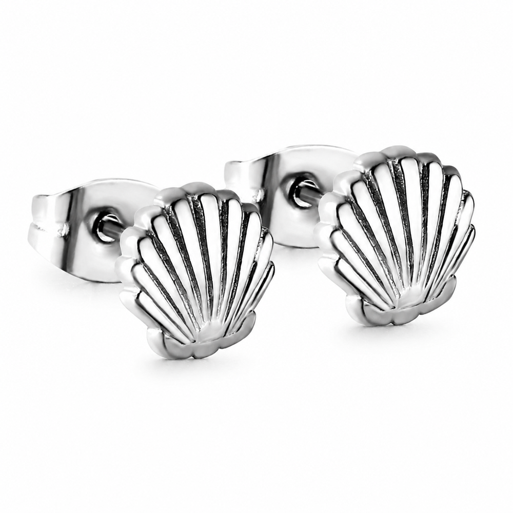 Shell Stainless Steel Stud Earrings – Classic Shell Steel on white