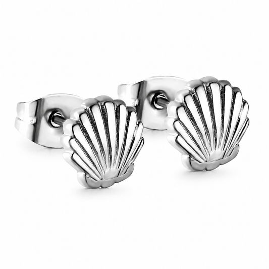 Shell Stainless Steel Stud Earrings – Classic Shell Steel on white