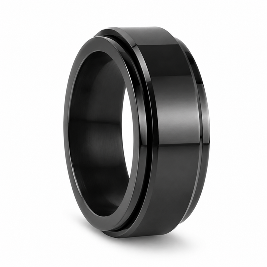 Rotating Stainless Steel Ring – Black on white