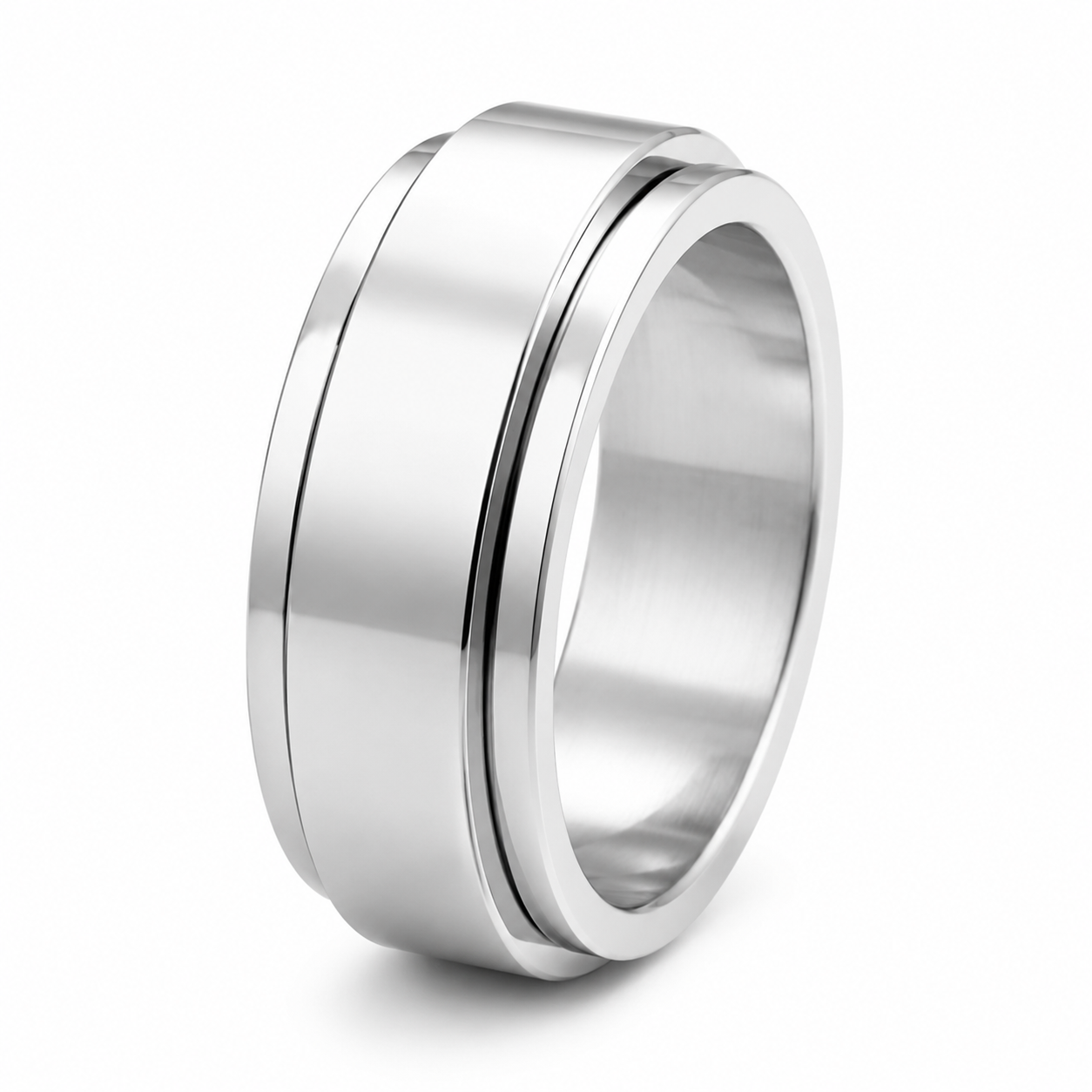 Rotating Stainless Steel Ring – Steel on white