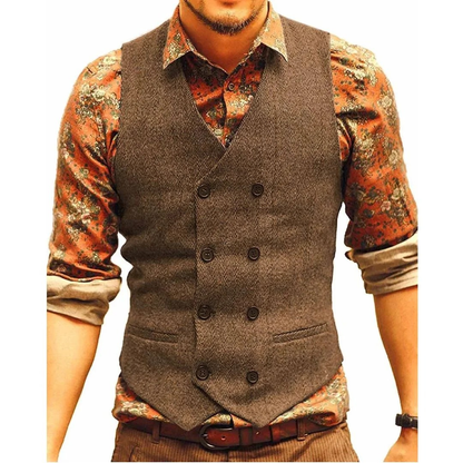 Men’s Double-Breasted Vintage Waistcoat – Textured Heritage Layer for Festivals and Smart Casual Wear