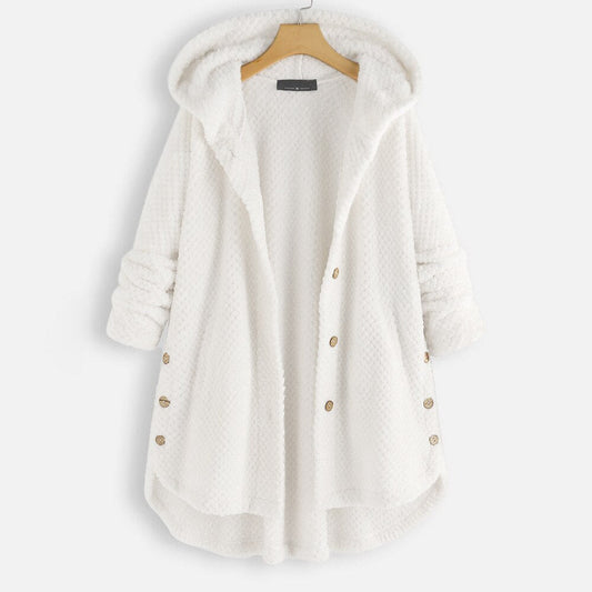Women’s Oversized Hooded Teddy Jacket – Soft Button-Front Longline Winter Layer