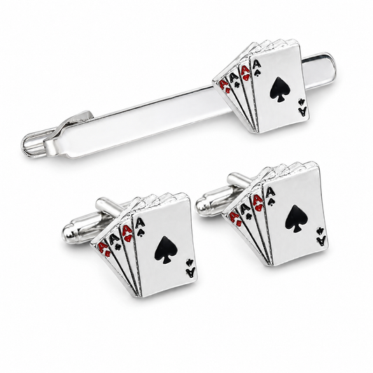 poker cufflink set on white background