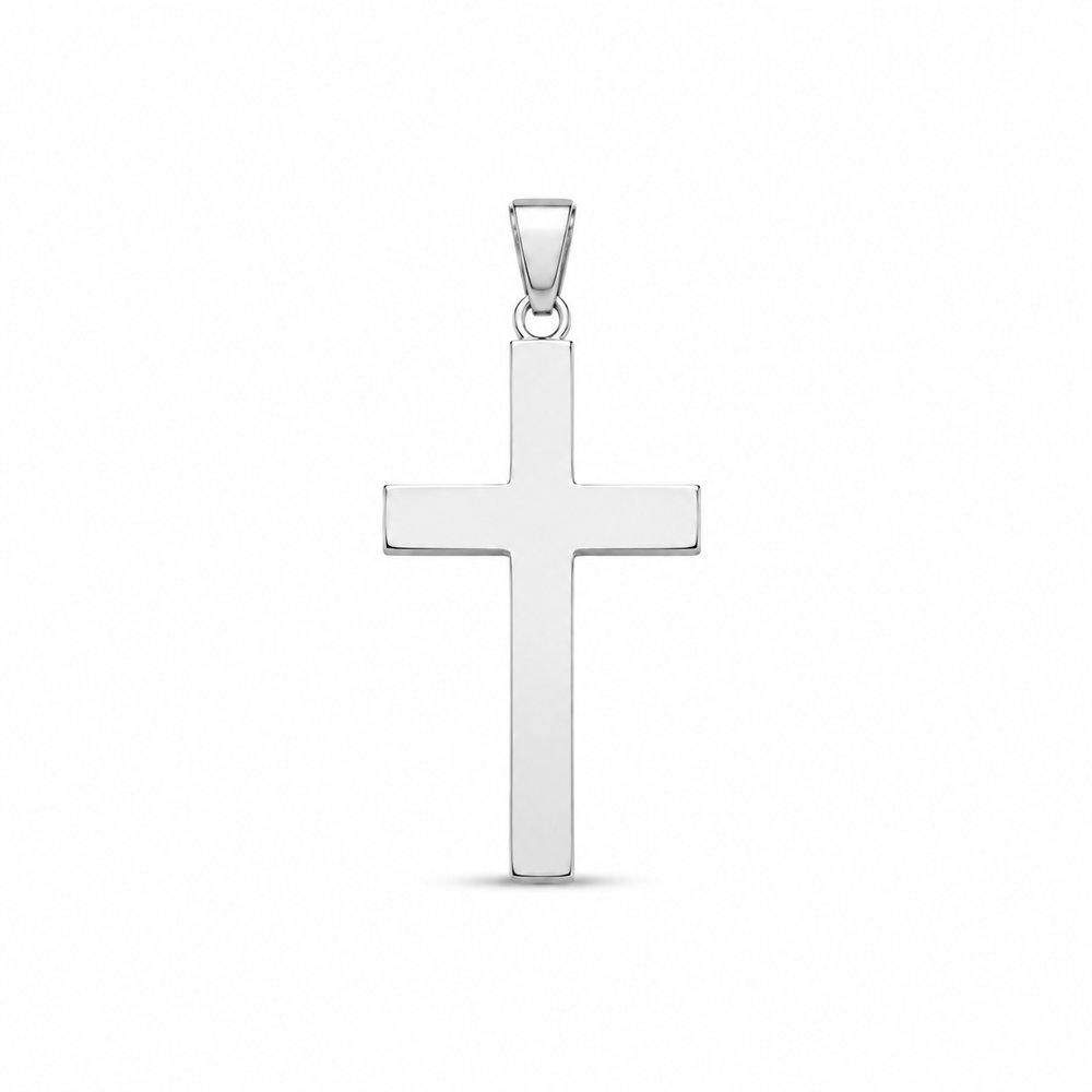 Polished silver steel cross pendant only on white