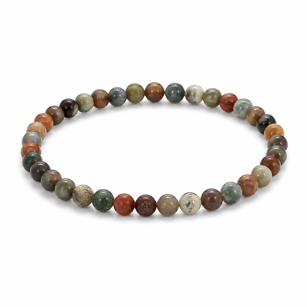 Men’s polished multicolour stone bracelet with 4 mm beads on pure white