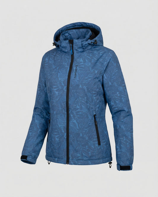 Women’s Lined Hooded Jacket – Tonal Leaf Pattern with Zip Pockets