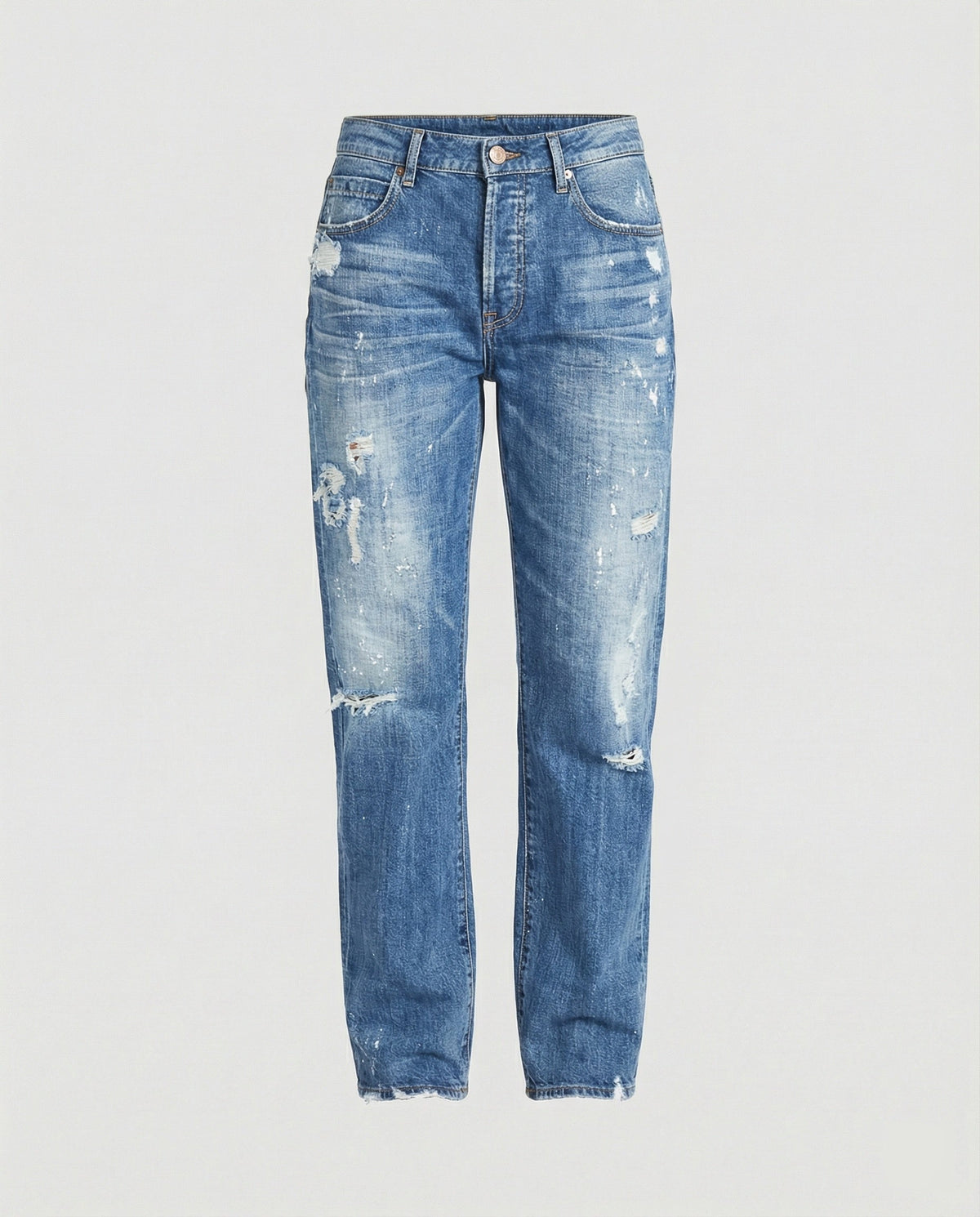Women’s Distressed Straight-Leg Jeans – Mid-Rise Denim Trousers with Ripped Details for Casual Everyday Wear