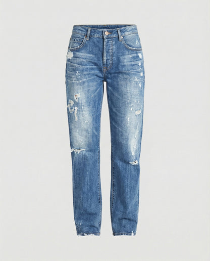Women’s Distressed Straight-Leg Jeans – Mid-Rise Denim Trousers with Ripped Details for Casual Everyday Wear