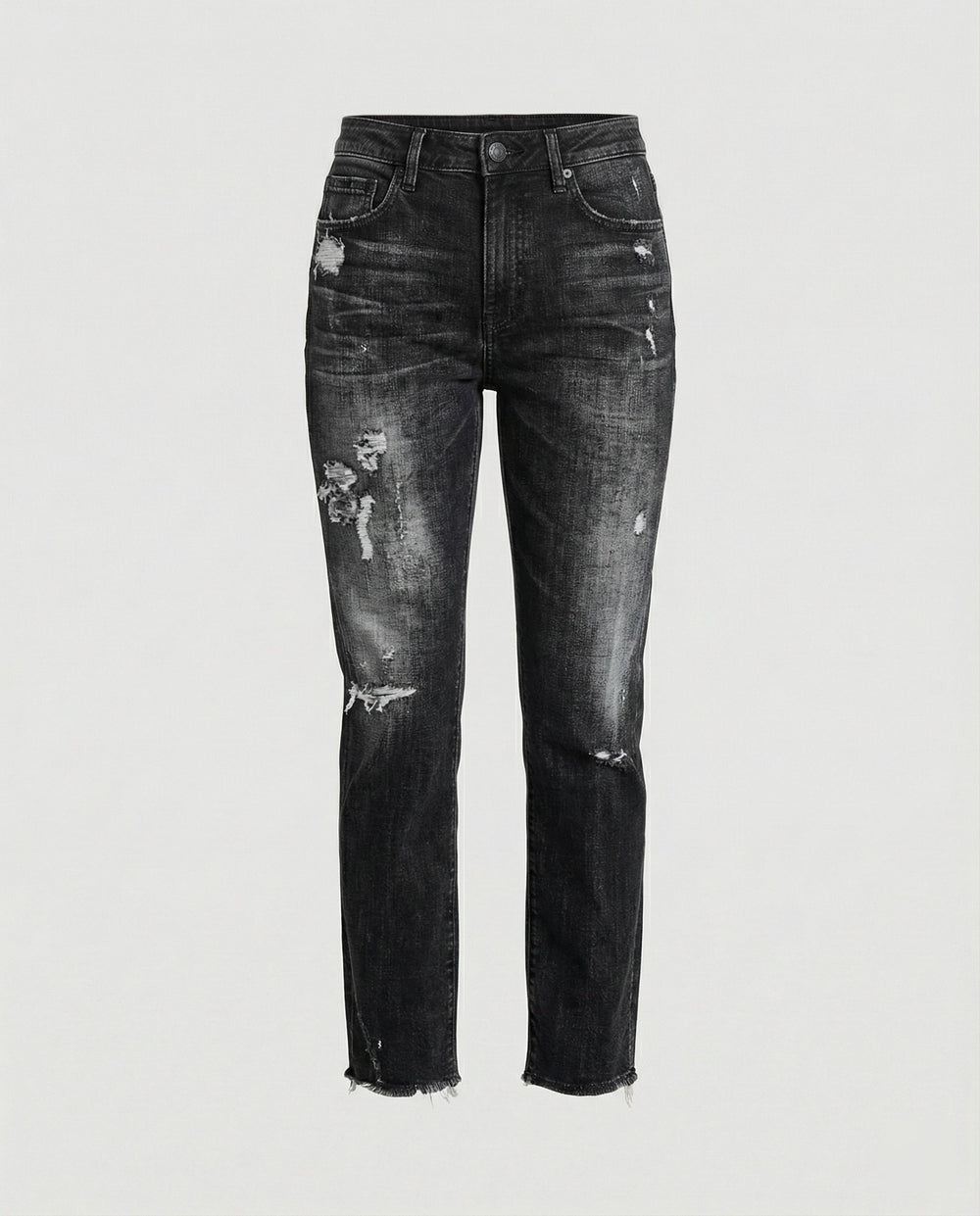 Women’s Distressed Straight-Leg Jeans – Mid-Rise Denim Trousers with Ripped Details for Casual Everyday Wear