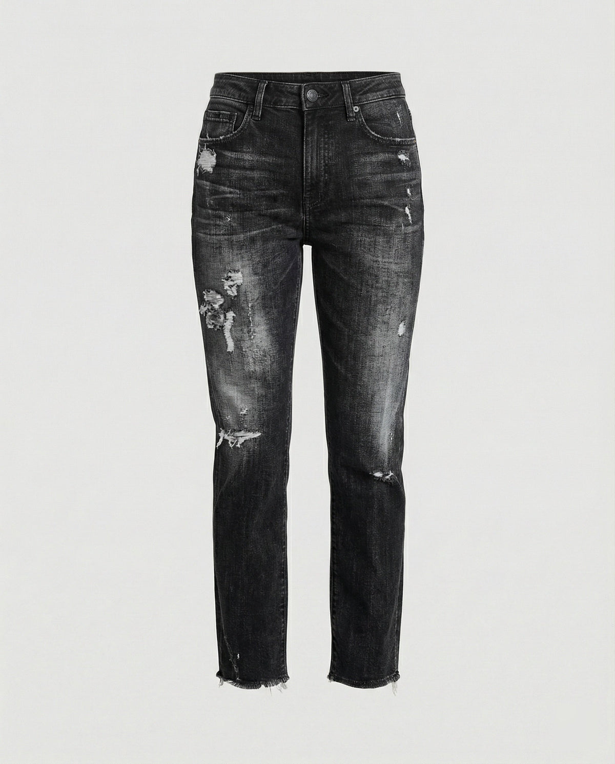 Women’s Distressed Straight-Leg Jeans – Mid-Rise Denim Trousers with Ripped Details for Casual Everyday Wear
