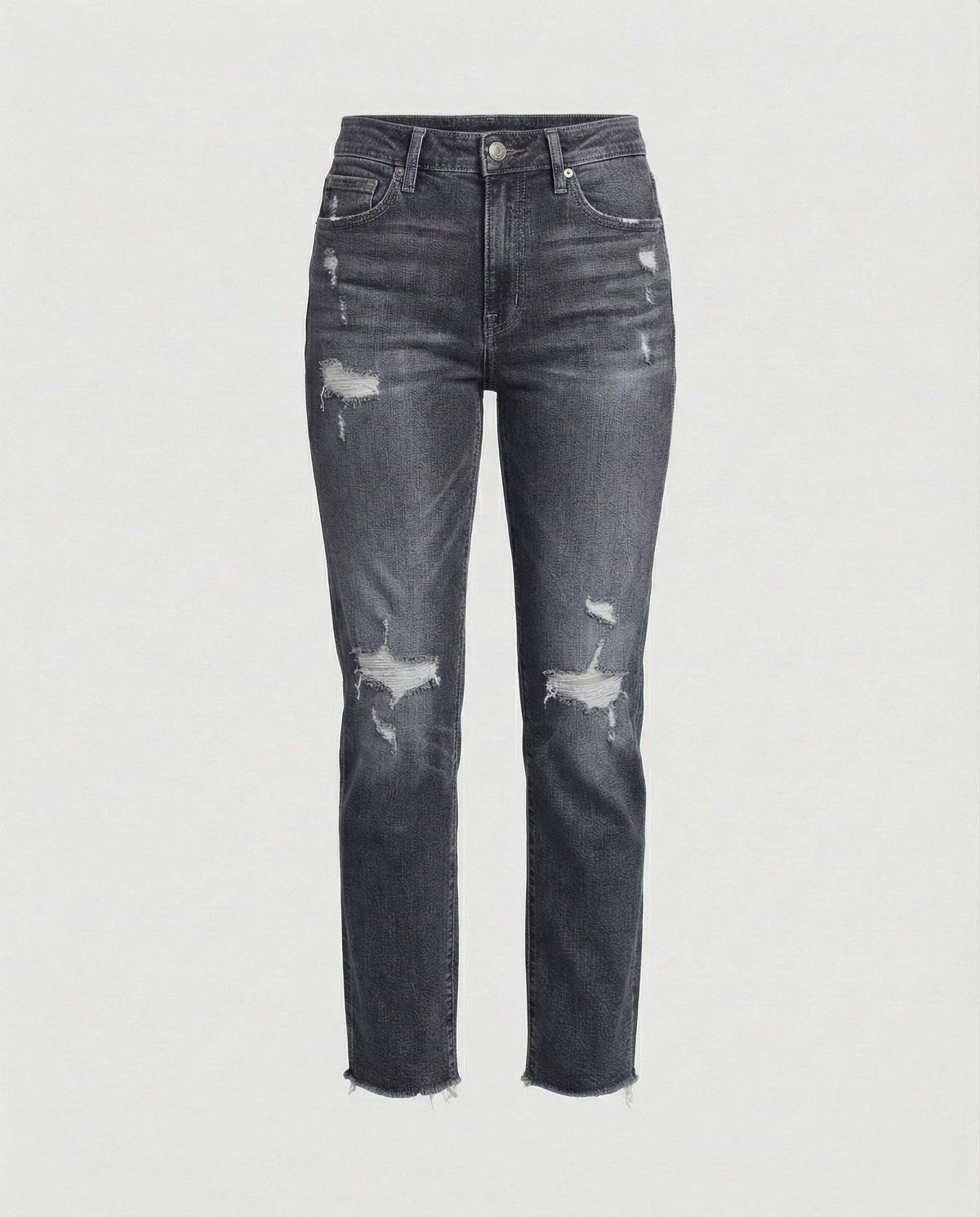 Women’s Distressed Straight-Leg Jeans – Mid-Rise Denim Trousers with Ripped Details for Casual Everyday Wear