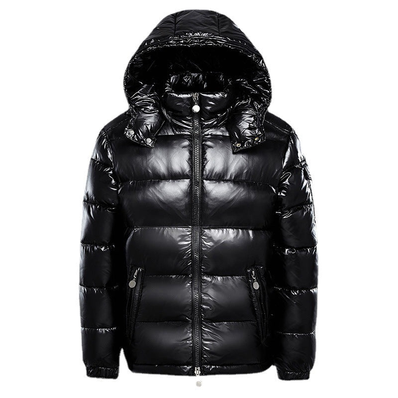 Men’s Glossy Hooded Puffer Jacket – Warm Quilted Winter Outerwear for Cold Days