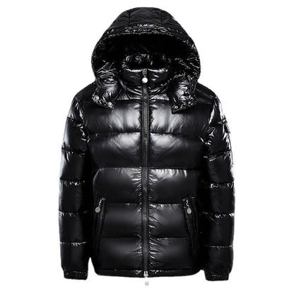 Men’s Glossy Hooded Puffer Jacket – Warm Quilted Winter Outerwear for Cold Days