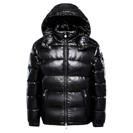 Men’s Glossy Hooded Puffer Jacket – Warm Quilted Winter Outerwear for Cold Days