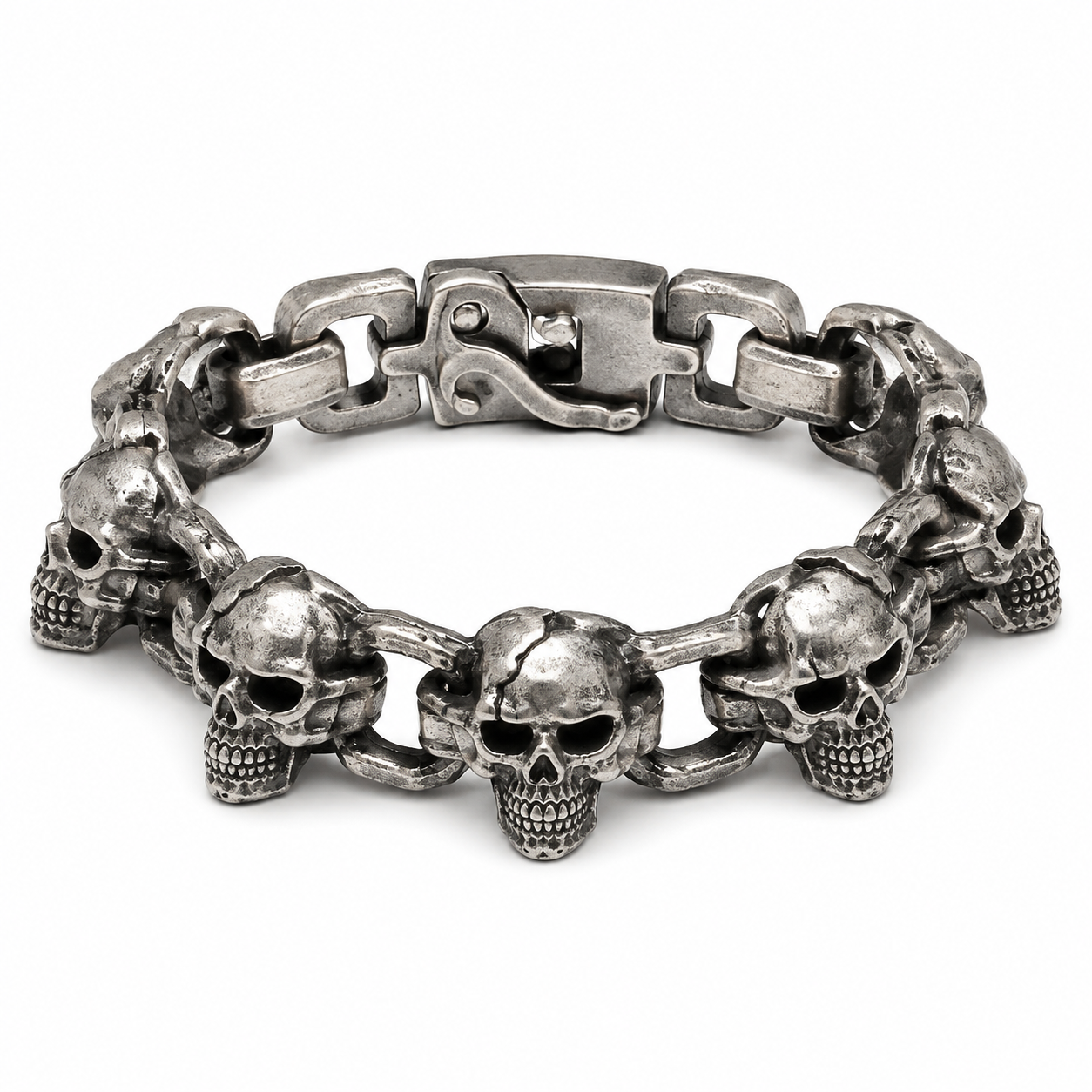 Men's ancient silver skull bracelet on white