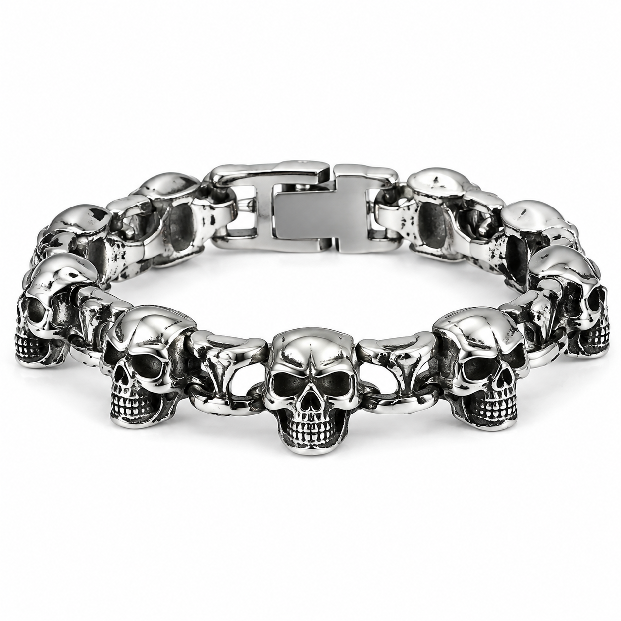 Men's steel skull bracelet on white