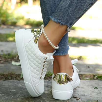 Women’s Quilted Lace-Up Trainers – Cushioned Casual Shoes for Walking and Everyday Wear
