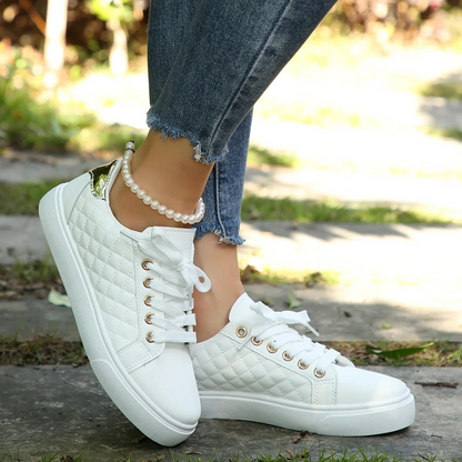 Women’s Quilted Lace-Up Trainers – Cushioned Casual Shoes for Walking and Everyday Wear
