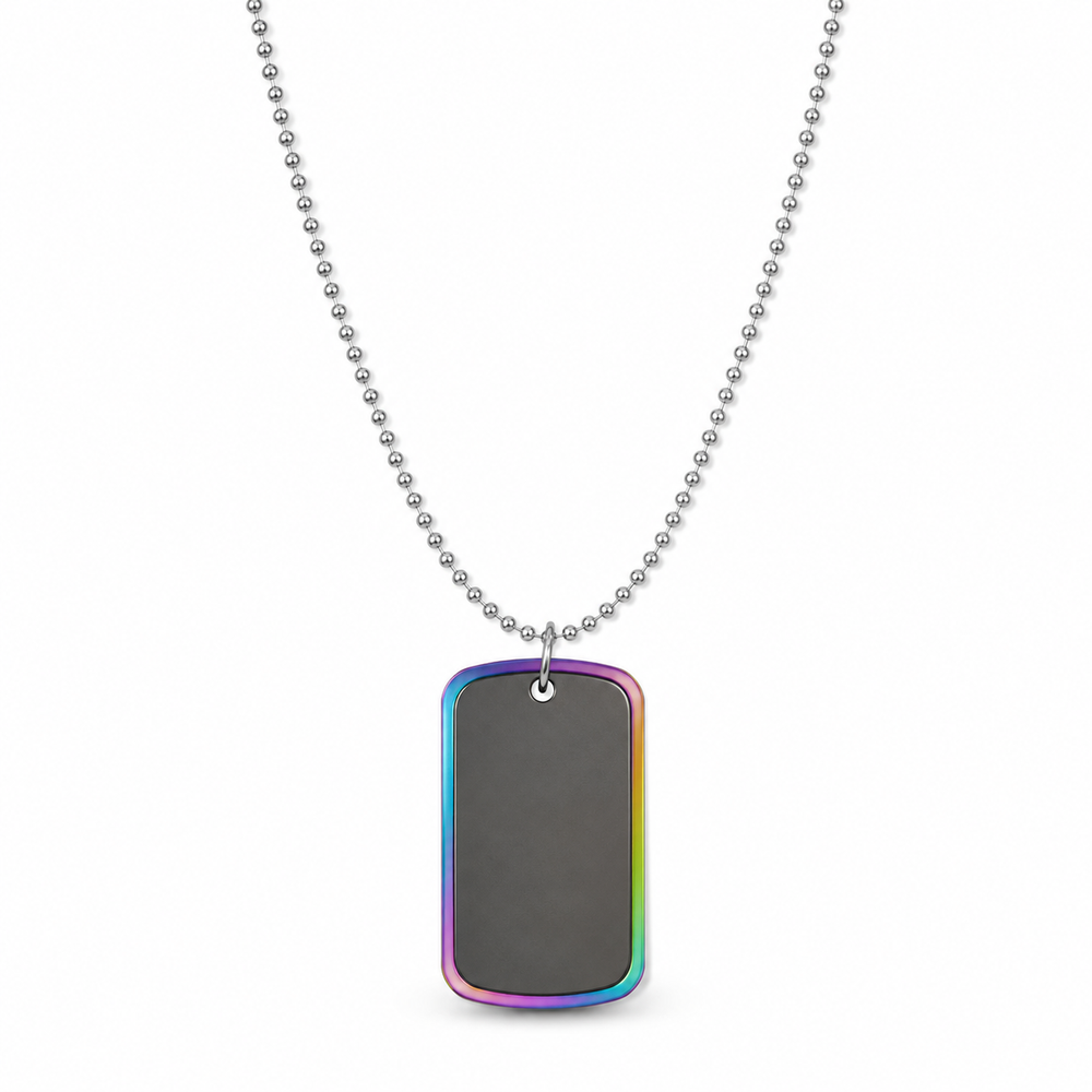 Rainbow dog tag necklace with ball chain on white