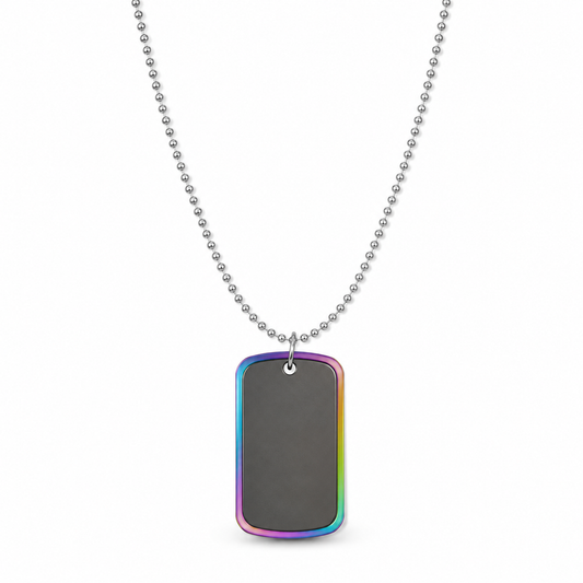 Rainbow dog tag necklace with ball chain on white