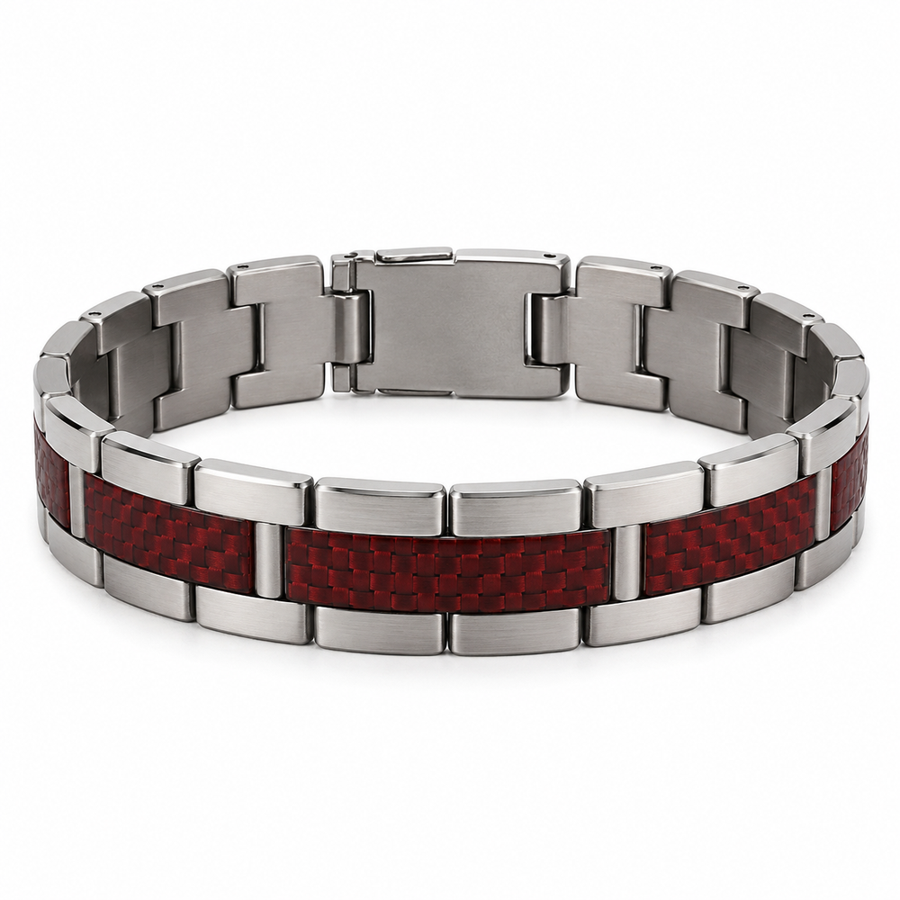 Men's 13mm red carbon-fibre titanium bracelet on white
