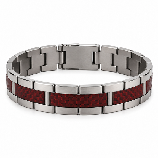 Men's 13mm red carbon-fibre titanium bracelet on white