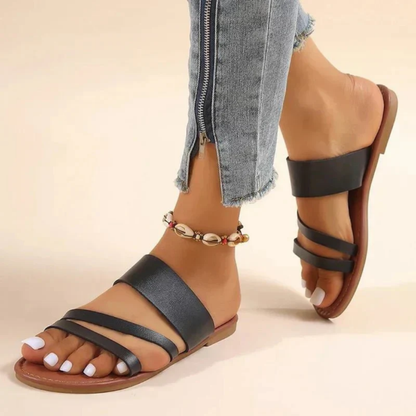 Women’s Flat Multi-Strap Sandals – Easy Summer Slip-On Shoes for Daily Wear