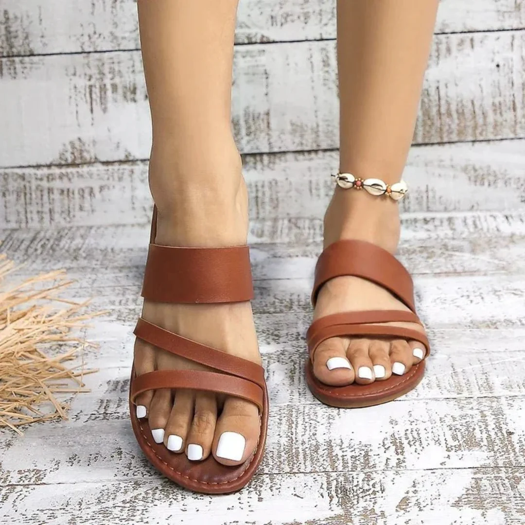 Women’s Flat Multi-Strap Sandals – Easy Summer Slip-On Shoes for Daily Wear