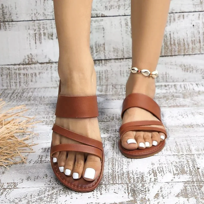 Women’s Flat Multi-Strap Sandals – Easy Summer Slip-On Shoes for Daily Wear