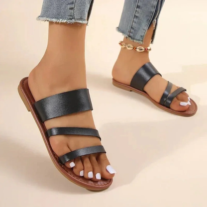 Women’s Flat Multi-Strap Sandals – Easy Summer Slip-On Shoes for Daily Wear