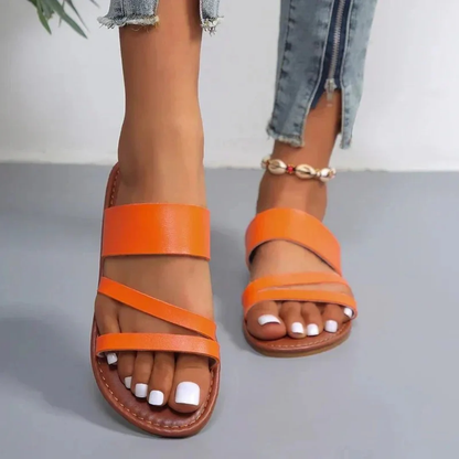 Women’s Flat Multi-Strap Sandals – Easy Summer Slip-On Shoes for Daily Wear