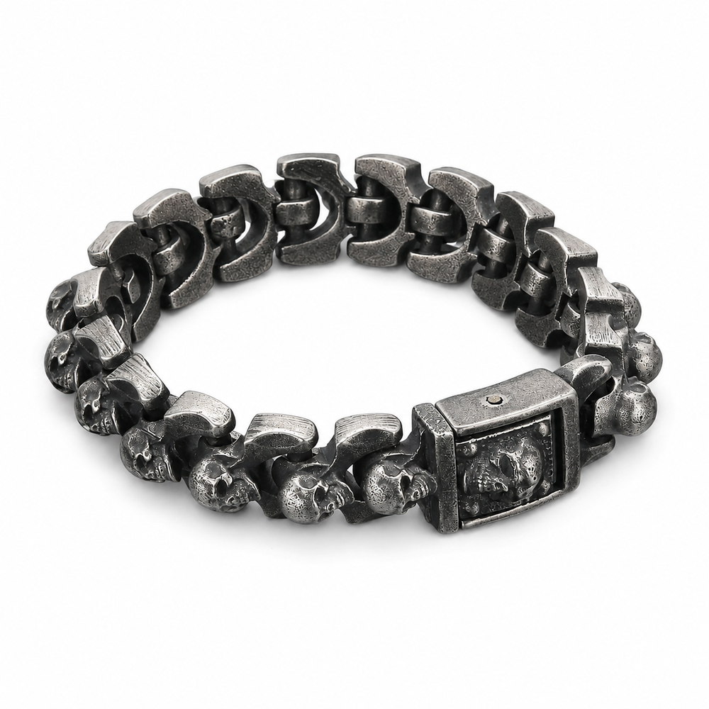 Distressed skull titanium steel bracelet on white