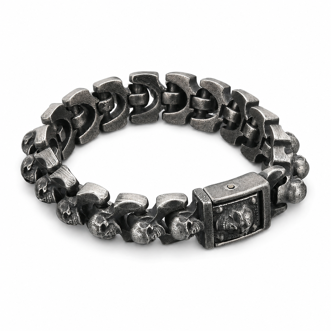 Distressed skull titanium steel bracelet on white