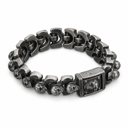 Distressed skull titanium steel bracelet on white