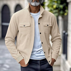 Men’s Ribbed Overshirt Jacket – Stand-Collar Button-Front Layer with Flap Chest Pockets for Casual Transitional Wear