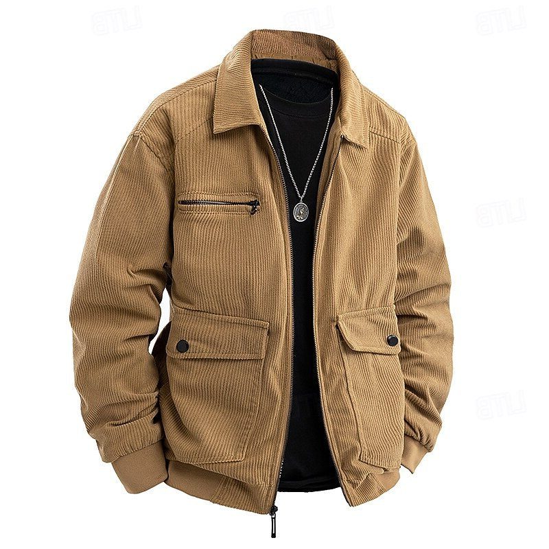 Men’s Corduroy Utility Jacket – Full-Zip Shirt-Collar Layer with Flap Pockets for Casual Transitional Wear