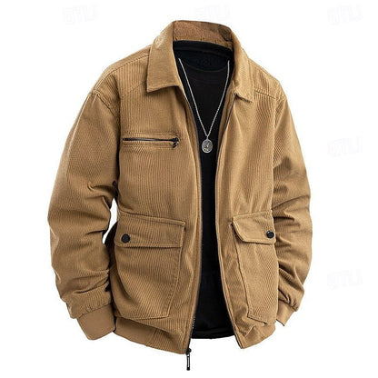 Men’s Corduroy Utility Jacket – Full-Zip Shirt-Collar Layer with Flap Pockets for Casual Transitional Wear
