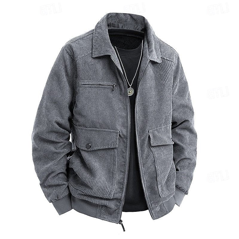 Men’s Corduroy Utility Jacket – Full-Zip Shirt-Collar Layer with Flap Pockets for Casual Transitional Wear
