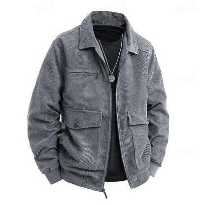Men’s Corduroy Utility Jacket – Full-Zip Shirt-Collar Layer with Flap Pockets for Casual Transitional Wear