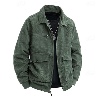 Men’s Corduroy Utility Jacket – Full-Zip Shirt-Collar Layer with Flap Pockets for Casual Transitional Wear