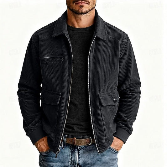 Men’s Corduroy Utility Jacket – Full-Zip Shirt-Collar Layer with Flap Pockets for Casual Transitional Wear