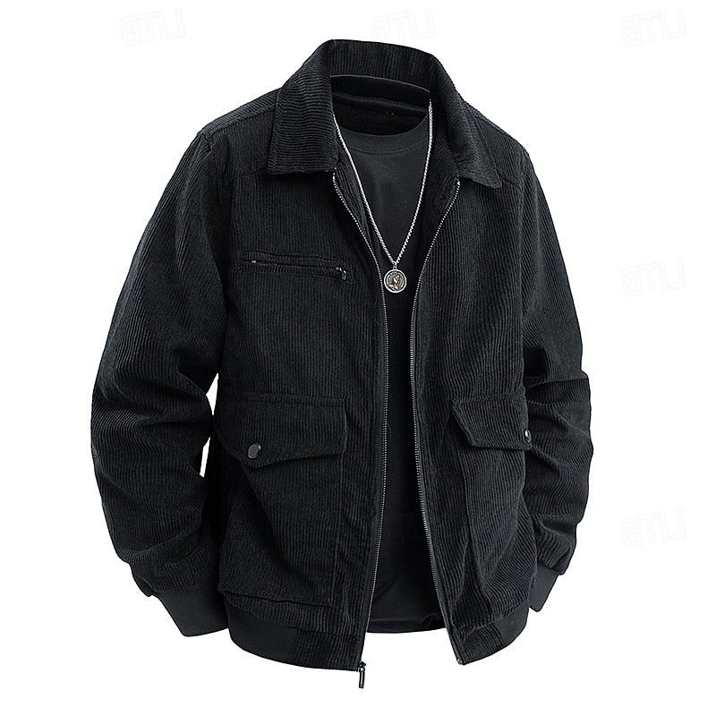 Men’s Corduroy Utility Jacket – Full-Zip Shirt-Collar Layer with Flap Pockets for Casual Transitional Wear