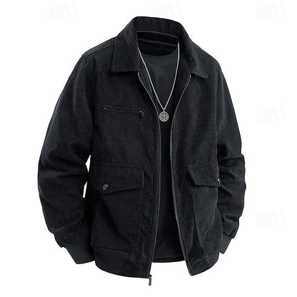 Men’s Corduroy Utility Jacket – Full-Zip Shirt-Collar Layer with Flap Pockets for Casual Transitional Wear