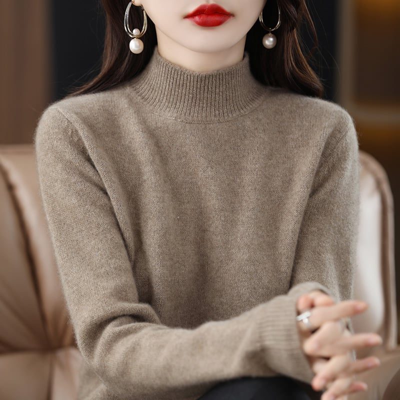 Women’s Fine-Knit Mock-Neck Sweater – Long-Sleeve Pullover with Ribbed Trims for Everyday Layering