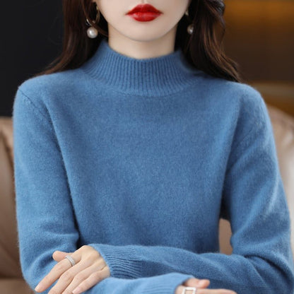 Women’s Fine-Knit Mock-Neck Sweater – Long-Sleeve Pullover with Ribbed Trims for Everyday Layering