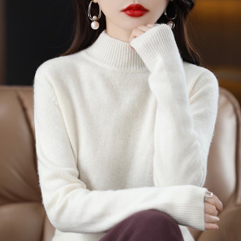 Women’s Fine-Knit Mock-Neck Sweater – Long-Sleeve Pullover with Ribbed Trims for Everyday Layering
