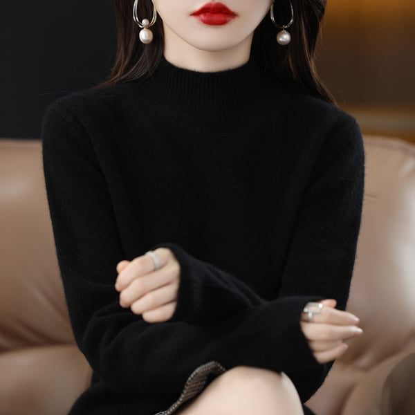 Women’s Fine-Knit Mock-Neck Sweater – Long-Sleeve Pullover with Ribbed Trims for Everyday Layering